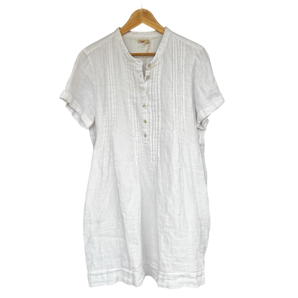 Faherty Gemina Linen Dress Pockets Relaxed White Size L Coastal Lagenlook Euro